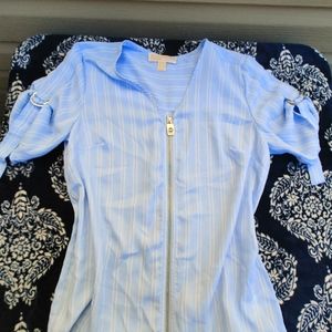 **SOLD**Michael Kors Zippered Blue Blouse with White Stripes Size S